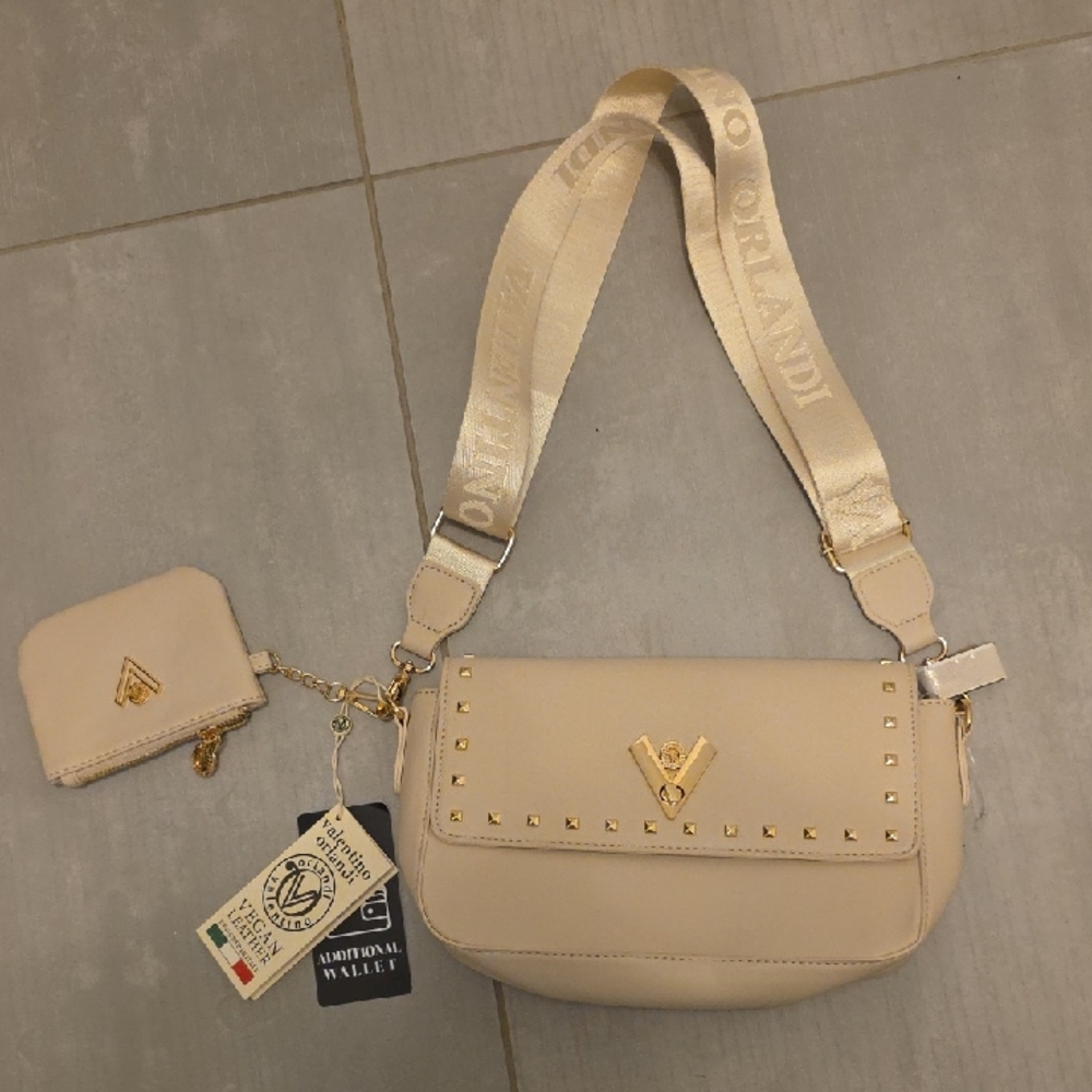 Valentino Orlandi Cream Studded Crossbody Bag